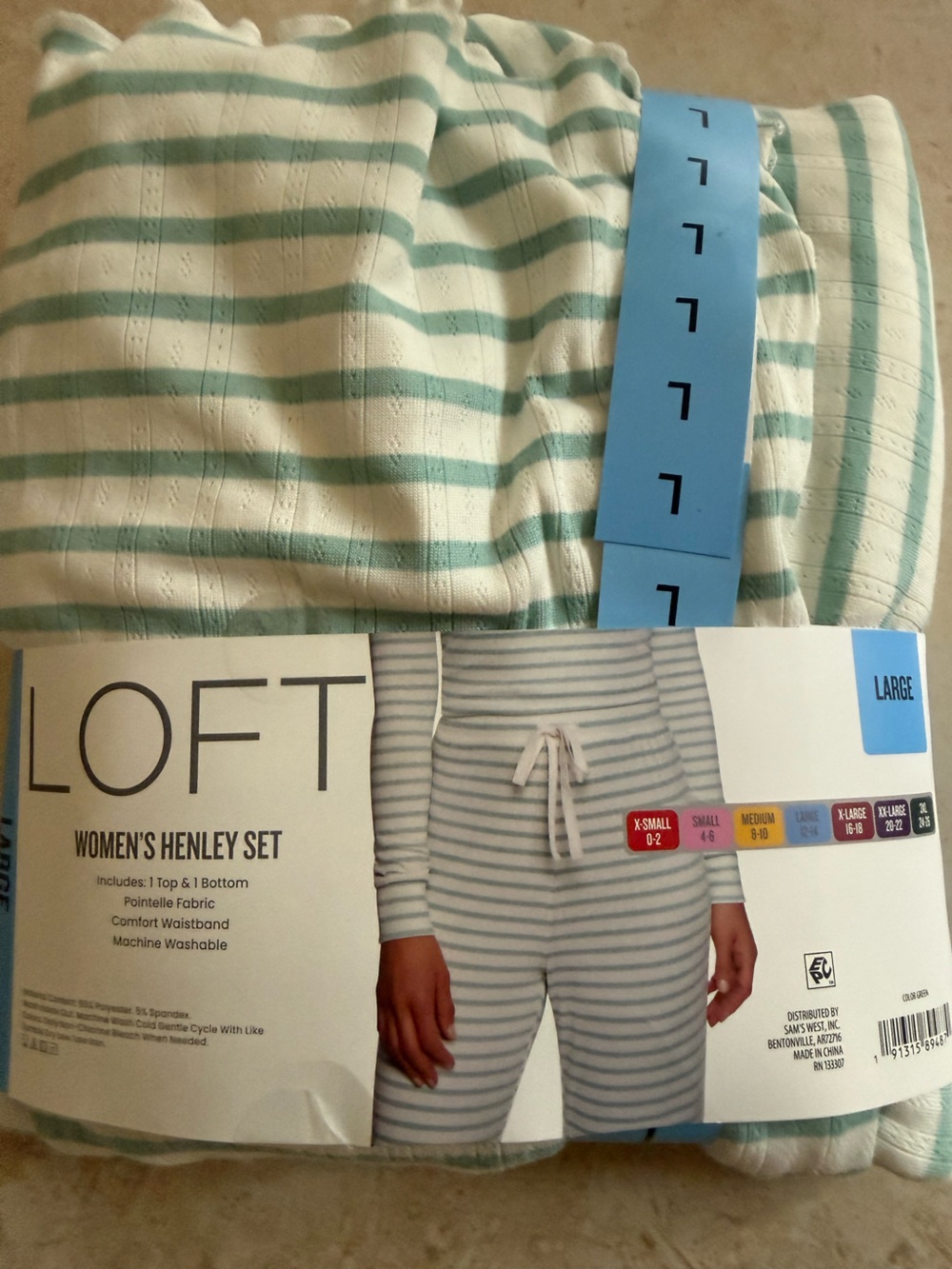 LOFT Striped Henley Pajama Set in Mint and White- NWT!